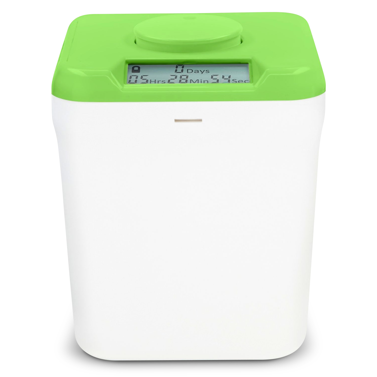 A green and white K-Safe box with a timer