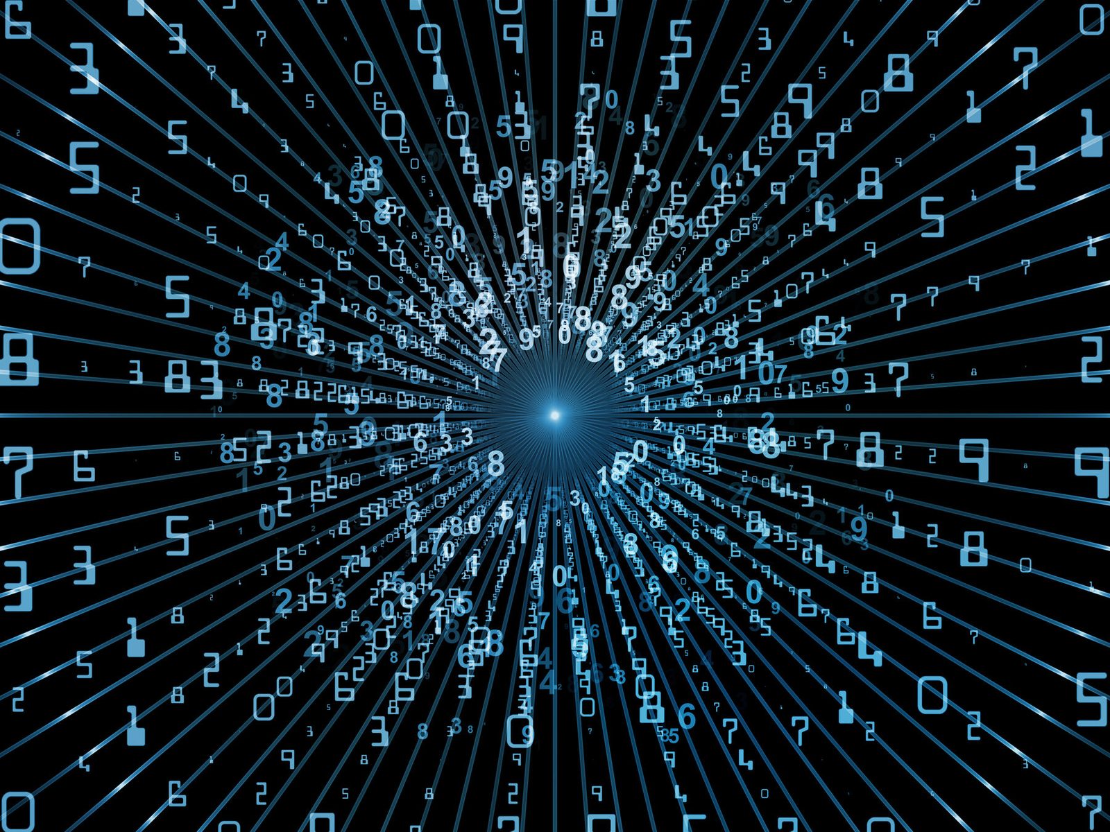 A childlike figure inside a tunnel of digital numbers